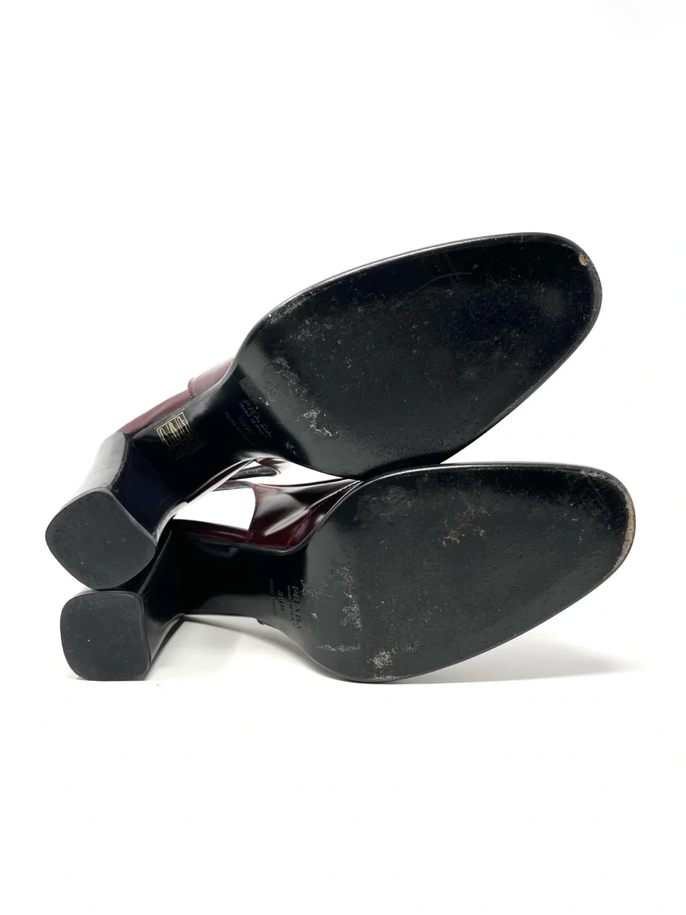 Vintage Vtg Prada 90s Y2K Burgundy Dark Red Leather Slingback Pumps Heels 38.5